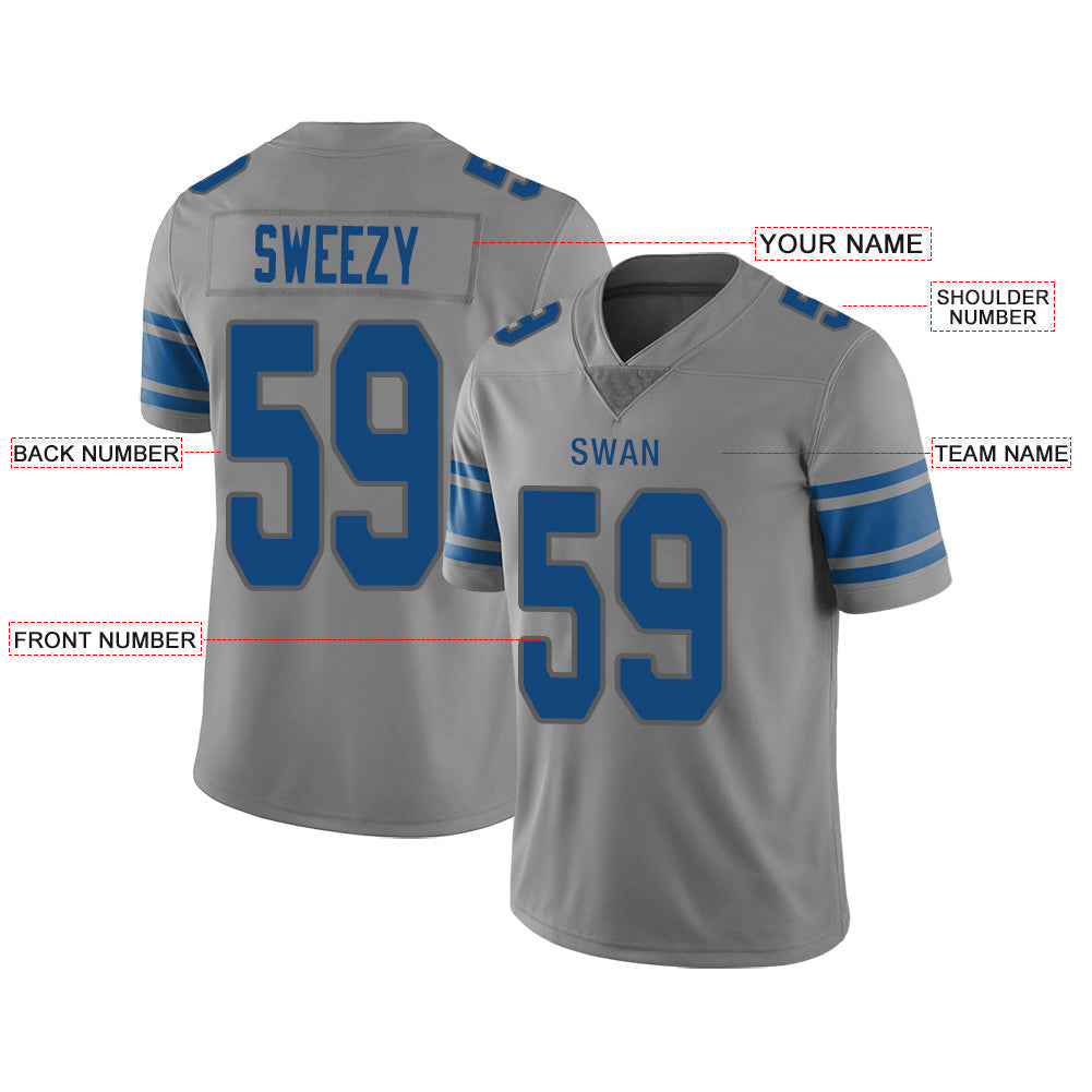 Custom Grey DET Football Shirt Top