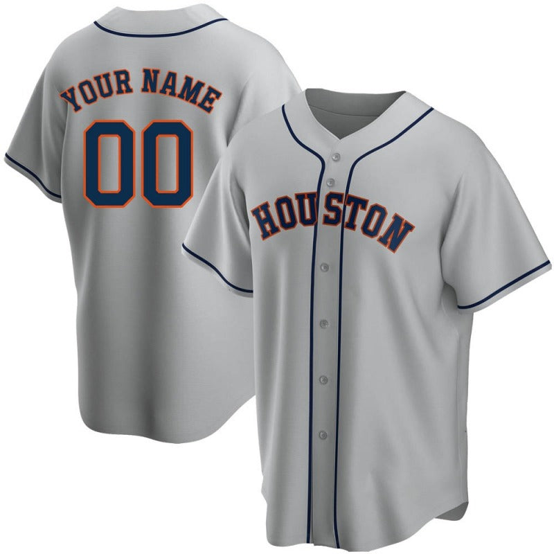 Custom Gray HOU Baseball Shirt Top