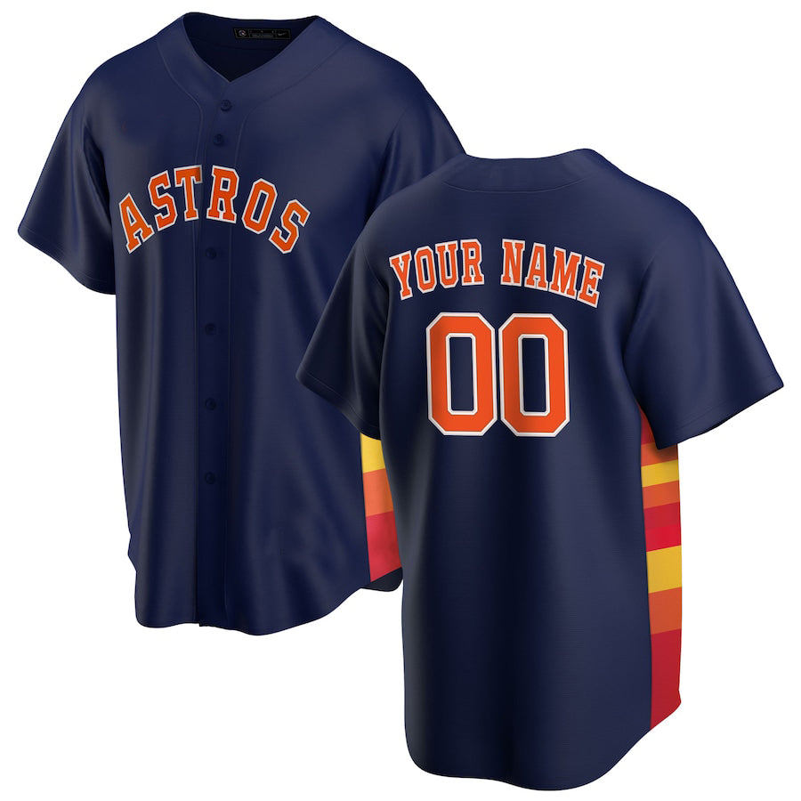 Custom Navy HOU Baseball Shirt Top