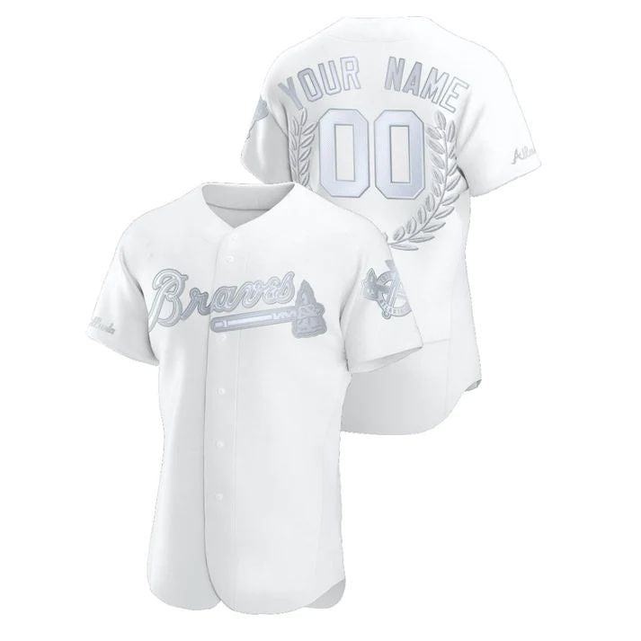Custom White ATL Baseball Shirt Top