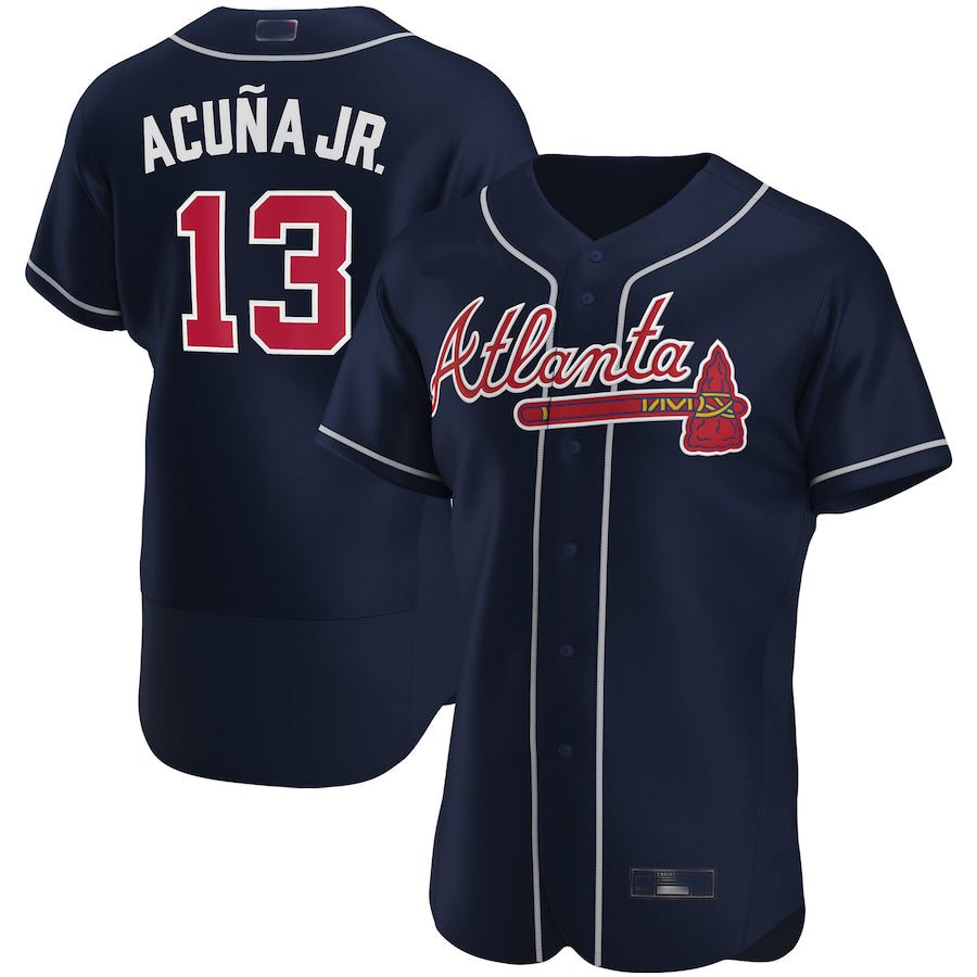 Custom #13 Navy ATL Baseball Shirt Top