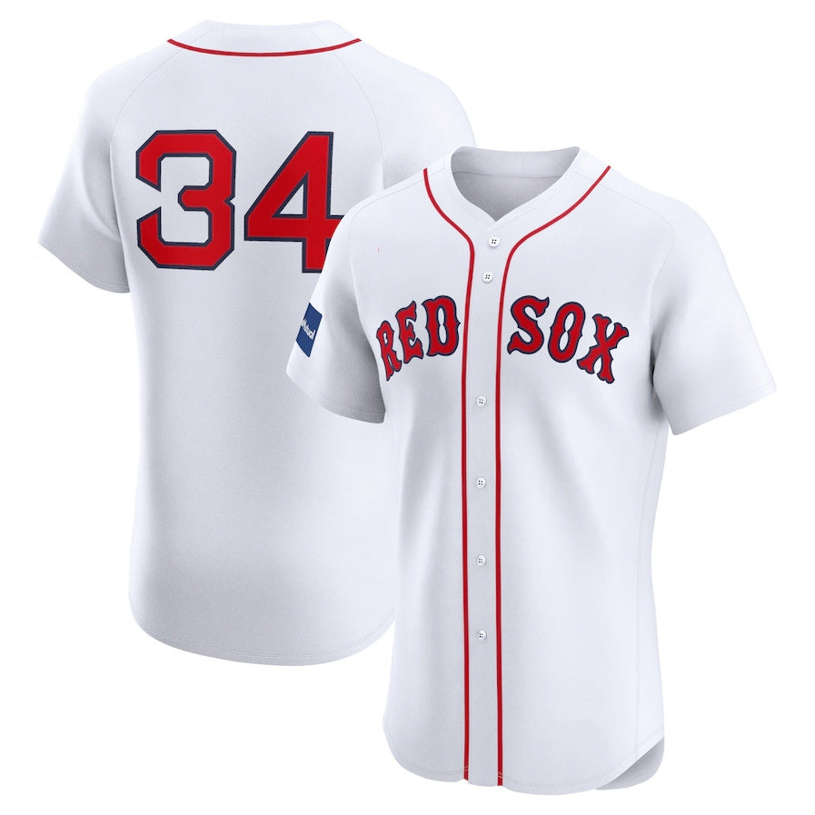 Custom #34 White BOS Baseball Shirt Top