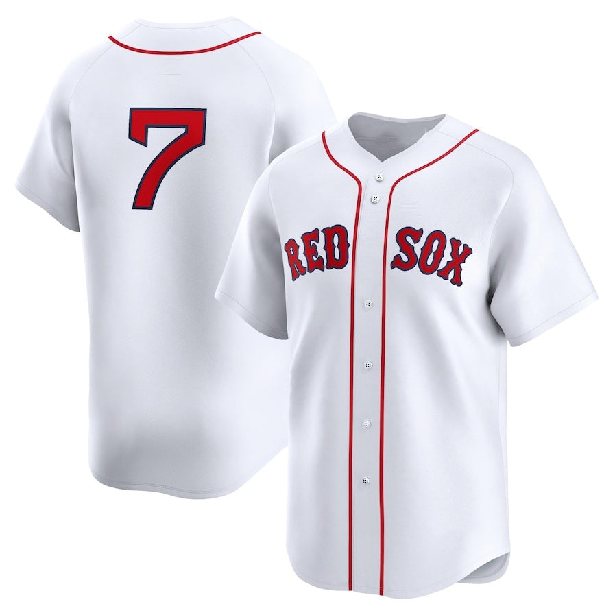Custom #7 White BOS Baseball Shirt Top