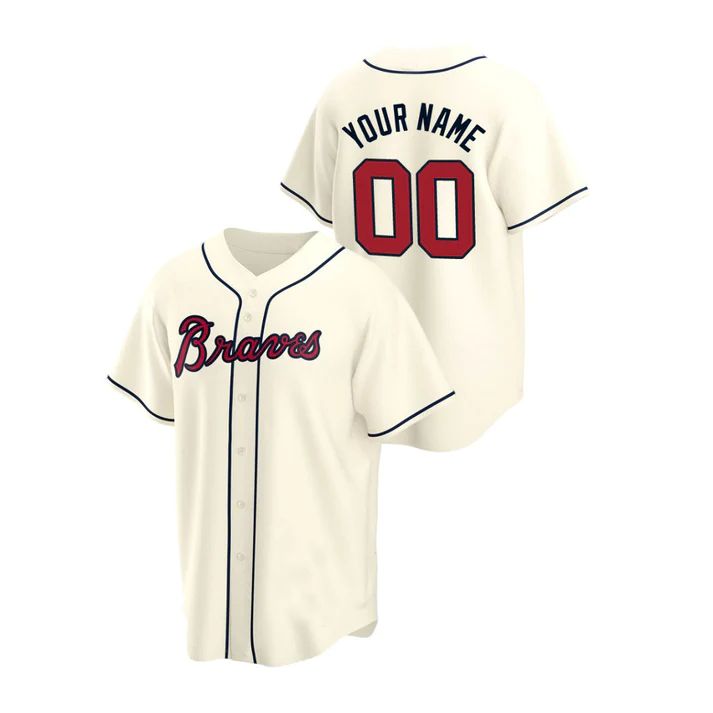 Custom #00 Cream ATL Baseball Shirt Top