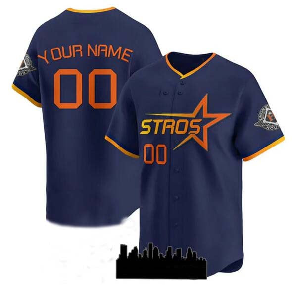 Custom Navy 2025 City Connect HOU Baseball Shirt Top