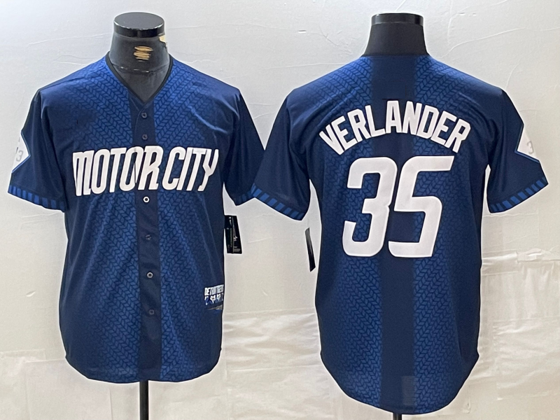 Custom #35 Navy 2024 City Connect DET Baseball Shirt Top
