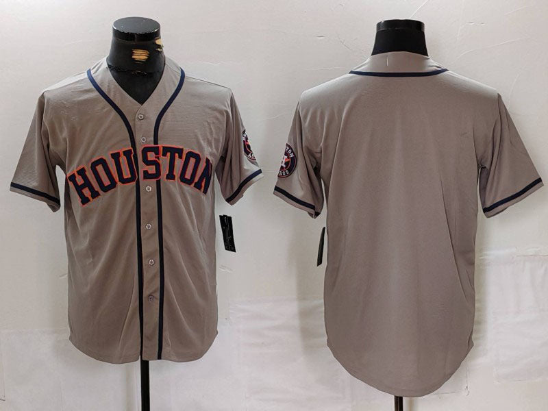 Custom Grey HOU Baseball Shirt Top