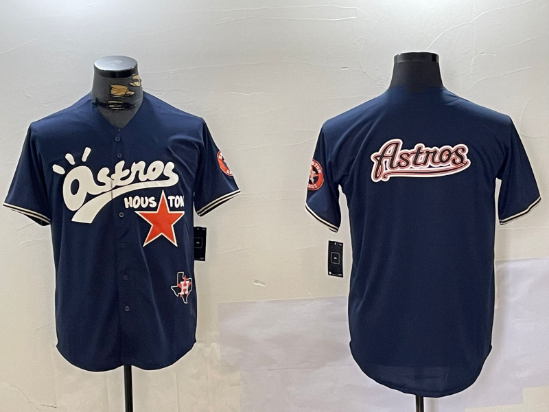 Custom Navy HOU Baseball Shirt Top