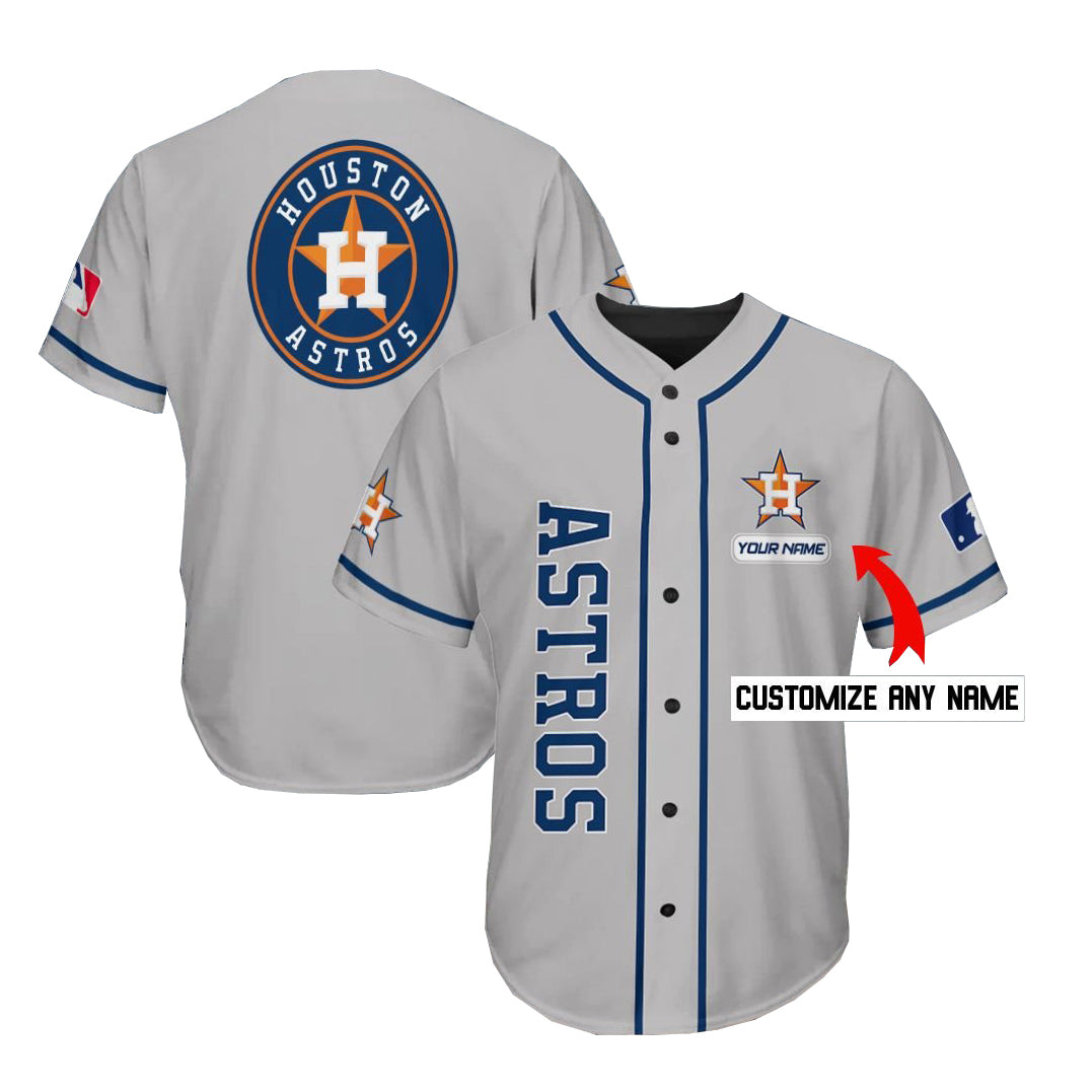 Custom Gray HOU Baseball Shirt Top
