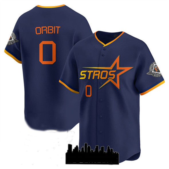 Custom #0 Navy 2025 City Connect HOU Baseball Shirt Top