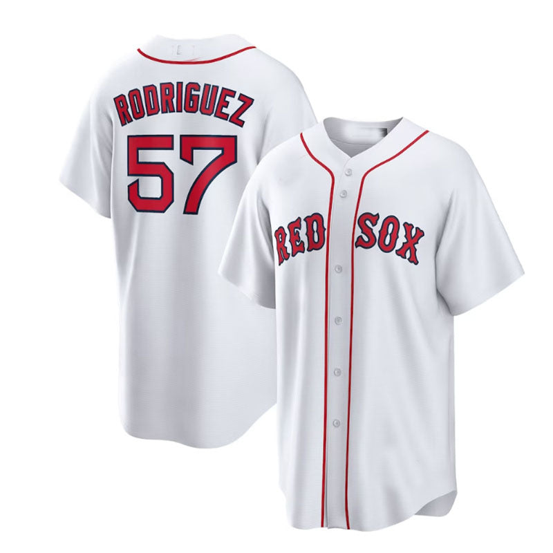 Custom #57 White BOS Baseball Shirt Top