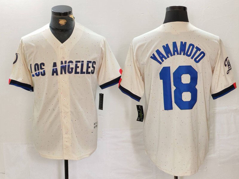 Custom #18 Cream 2024 City Connect LAD Baseball Shirt Top