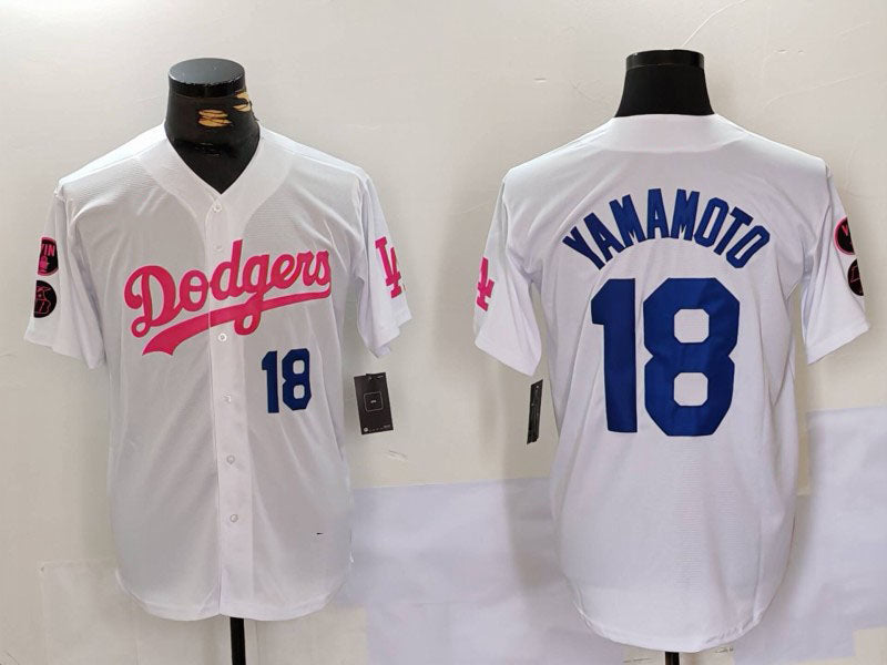 Custom #18 White LAD Baseball Shirt Top