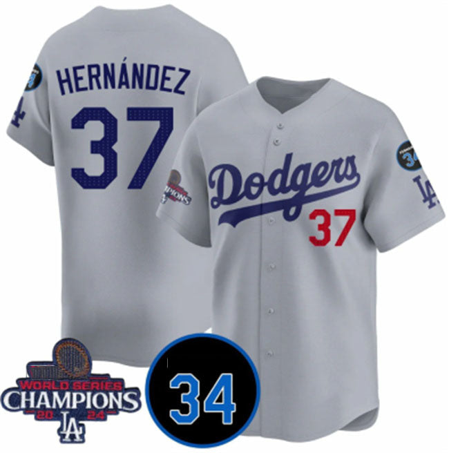 Custom #37 Gray 2024 World Series Champions LAD Baseball Shirt Top