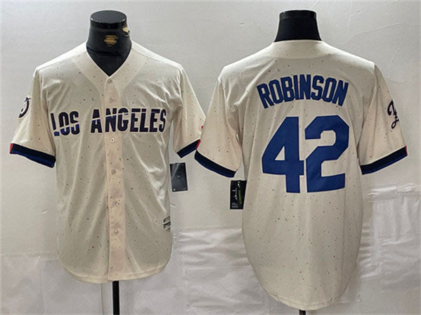 Custom #42 Cream LAD Baseball Shirt Top