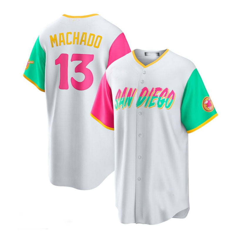 Custom #13 White 2022 City Connect SD Baseball Shirt Top
