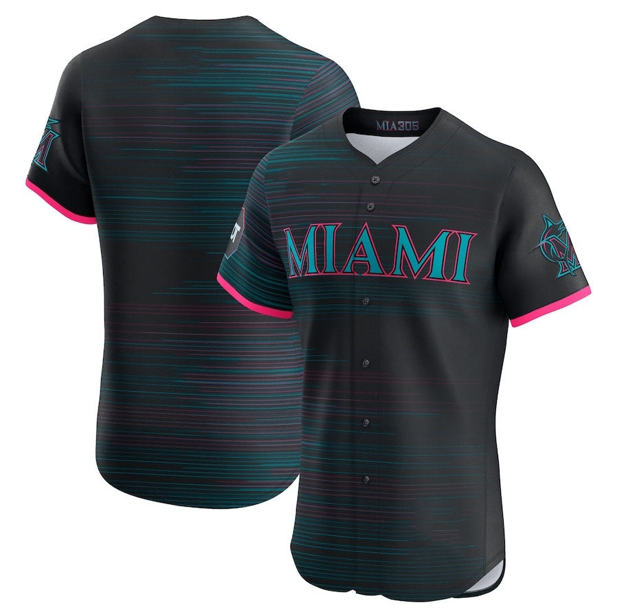 Custom Black 2025 City Connect MIA Baseball Shirt Top