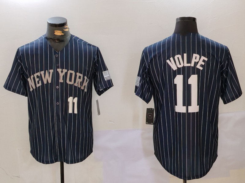 Custom #11 Navy NYY Baseball Shirt Top