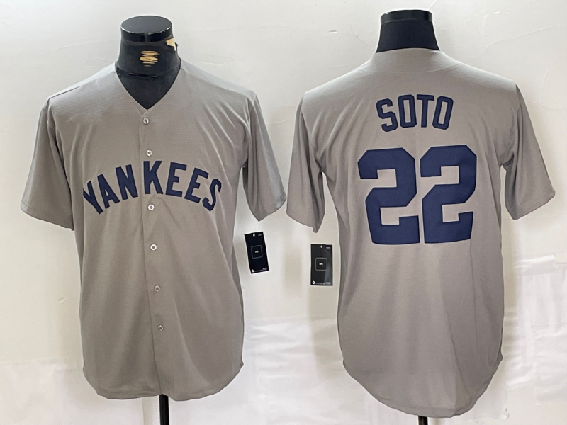 Custom #22 Grey Throwback NYY Baseball Shirt Top