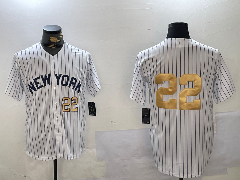 Custom #22 White NYY Baseball Shirt Top