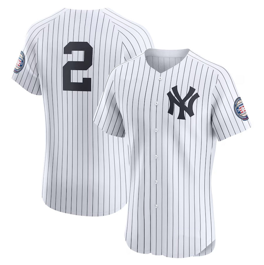 Custom #2 White NYY Baseball Shirt Top