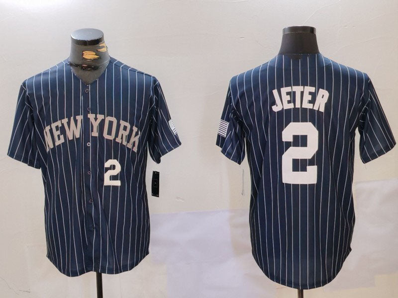 Custom #2 Navy NYY Baseball Shirt Top