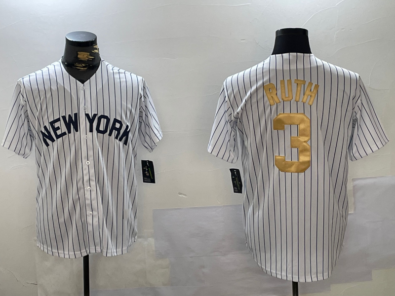 Custom #3 White NYY Baseball Shirt Top