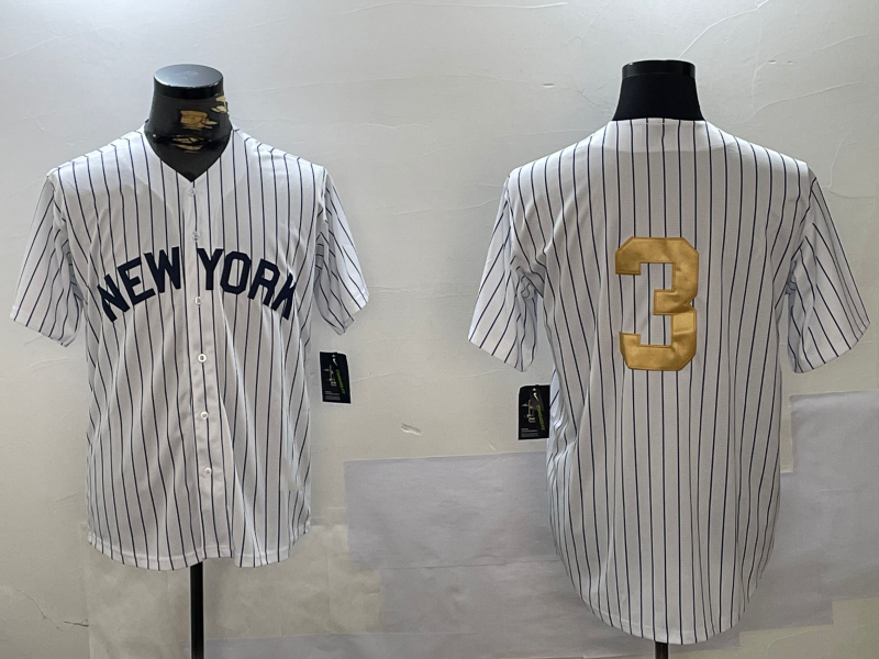 Custom #3 White NYY Baseball Shirt Top