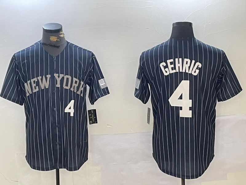 Custom #4 Navy NYY Baseball Shirt Top