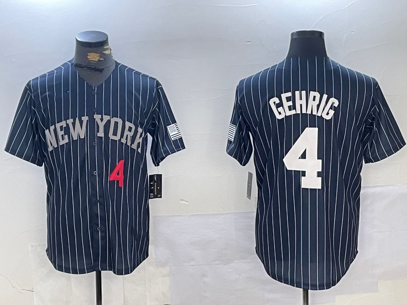 Custom #4 Navy NYY Baseball Shirt Top