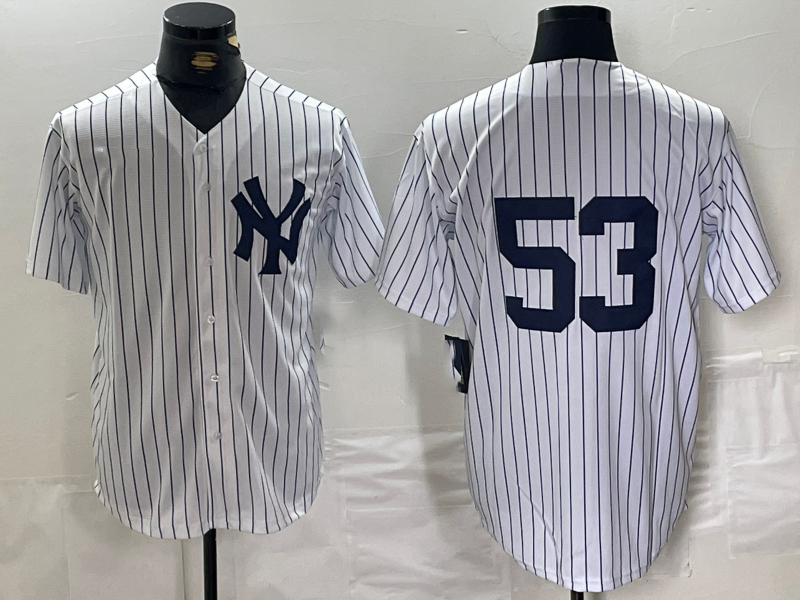 Custom #53 White NYY Baseball Shirt Top