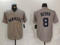 Custom #8 Grey Throwback NYY Baseball Shirt Top
