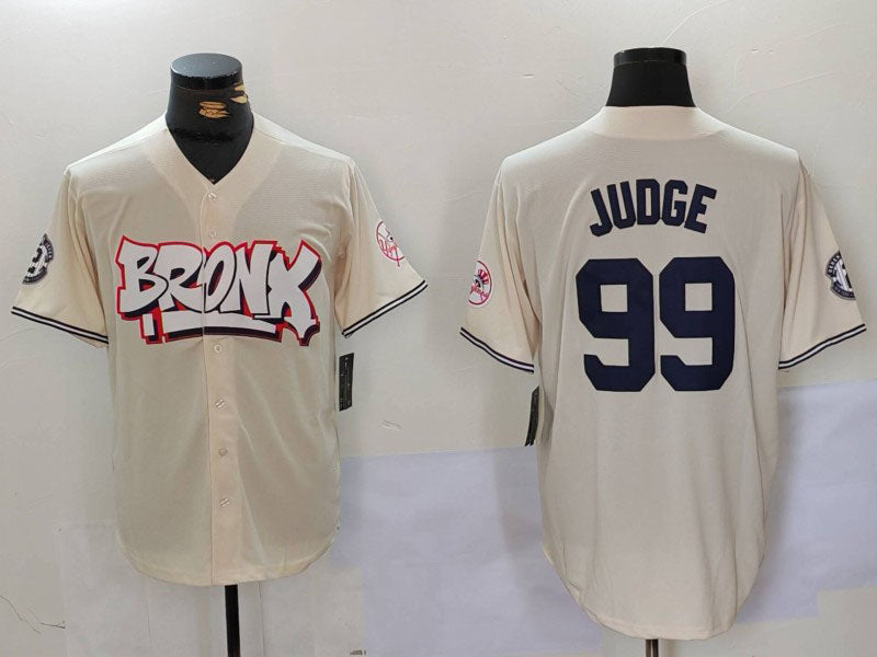 Custom #99 Cream NYY Baseball Shirt Top