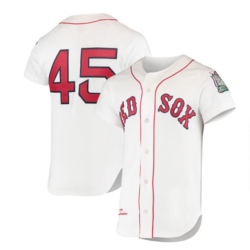Custom #45 White 1999 BOS Baseball Shirt Top