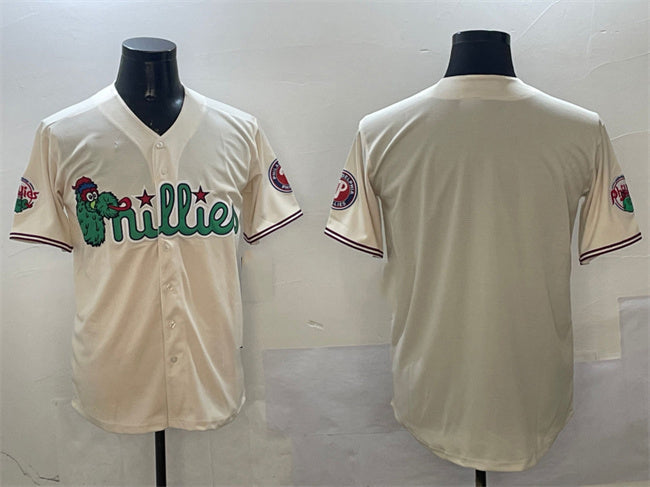 Custom Cream PHI Baseball Shirt Top