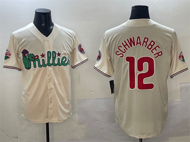 Custom #12 Cream PHI Baseball Shirt Top