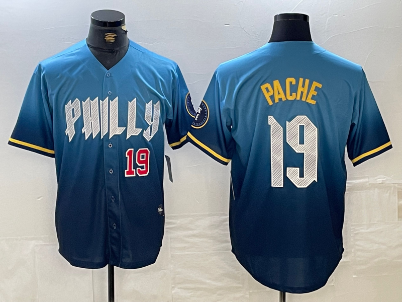 Custom #19 Blue 2024 City Connect PHI Baseball Shirt Top