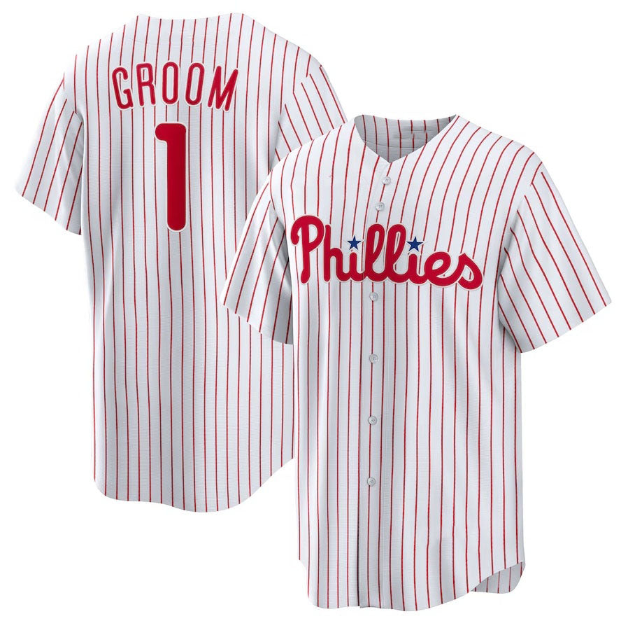Custom #1 White PHI Baseball Shirt Top