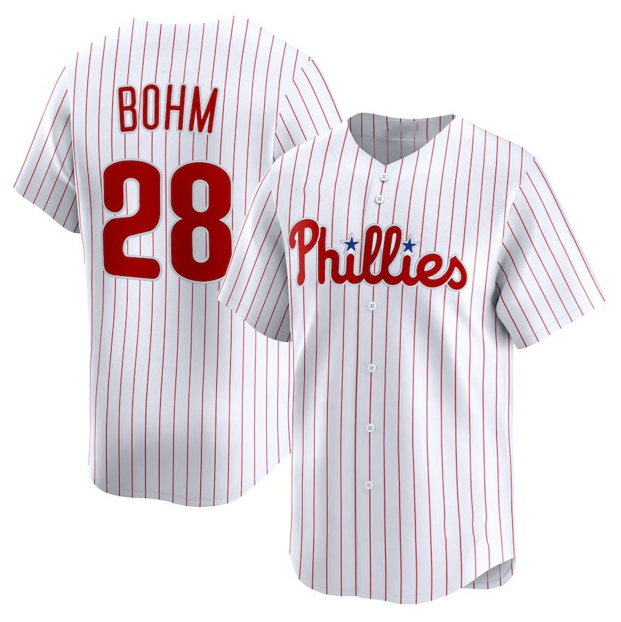 Custom #28 White PHI Baseball Shirt Top