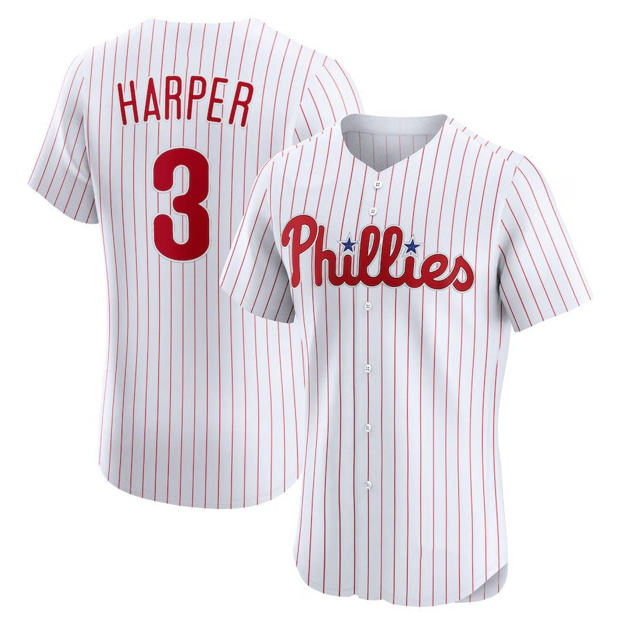 Custom #3 White PHI Baseball Shirt Top