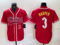 Custom #3 Red PHI Baseball Shirt Top