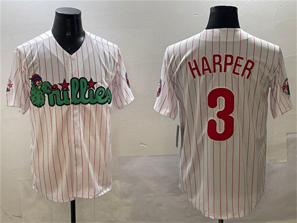 Custom #3 White PHI Baseball Shirt Top
