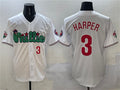 Custom #3 White PHI Baseball Shirt Top