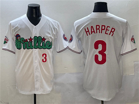 Custom #3 White PHI Baseball Shirt Top