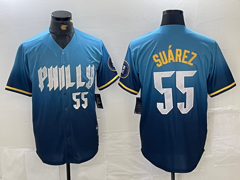 Custom #55 Blue 2024 PHI Baseball Shirt Top