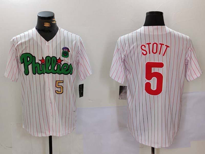 Custom #5 White PHI Baseball Shirt Top