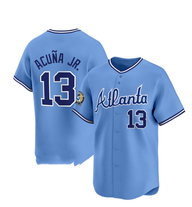 Custom #13 Blue ATL Baseball Shirt Top