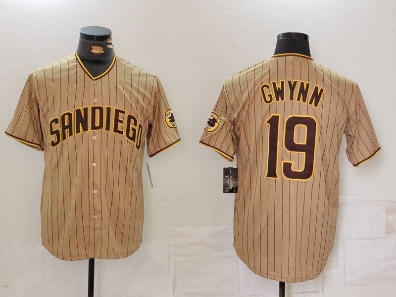 Custom #19 Khaki SD Baseball Shirt Top