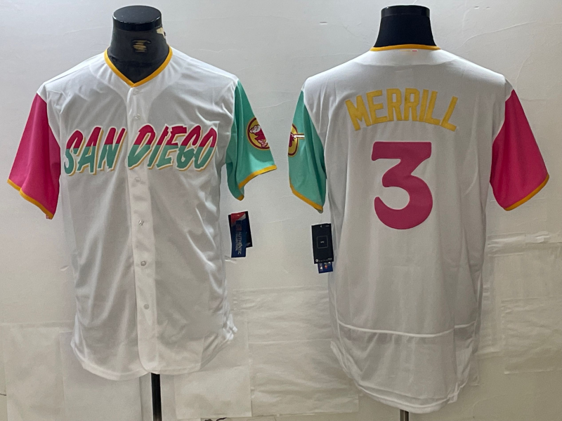Custom #3 White 2024 City Connect SD Baseball Shirt Top