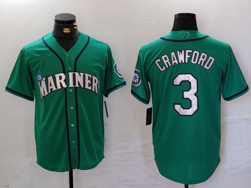 Custom #3 Green SEA Baseball Shirt Top